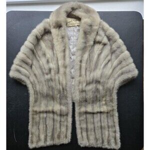 Vintage genuine silver/blue mink fur shawl/stole/wrap with adjustable length